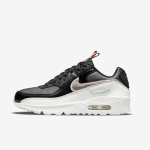 NIKE Big Kids' Air Max 90 Leather SE GS Off Noir Metallic Pewter Shoes Size 6.5Y